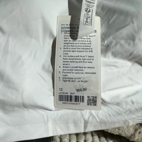 Lululemon align cropped Cami tank  A/B size 12 white NWT - Picture 3 of 12